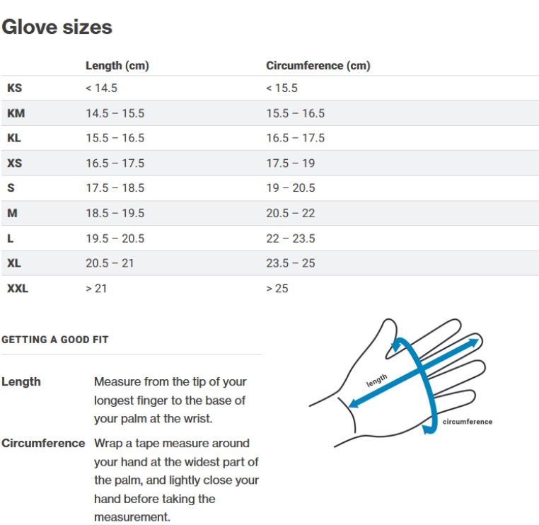 Palm Gloves Metric 0 Size Chart